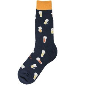 Mens Navy Beer Pattern Dress Socks with Gold Cuff NWT